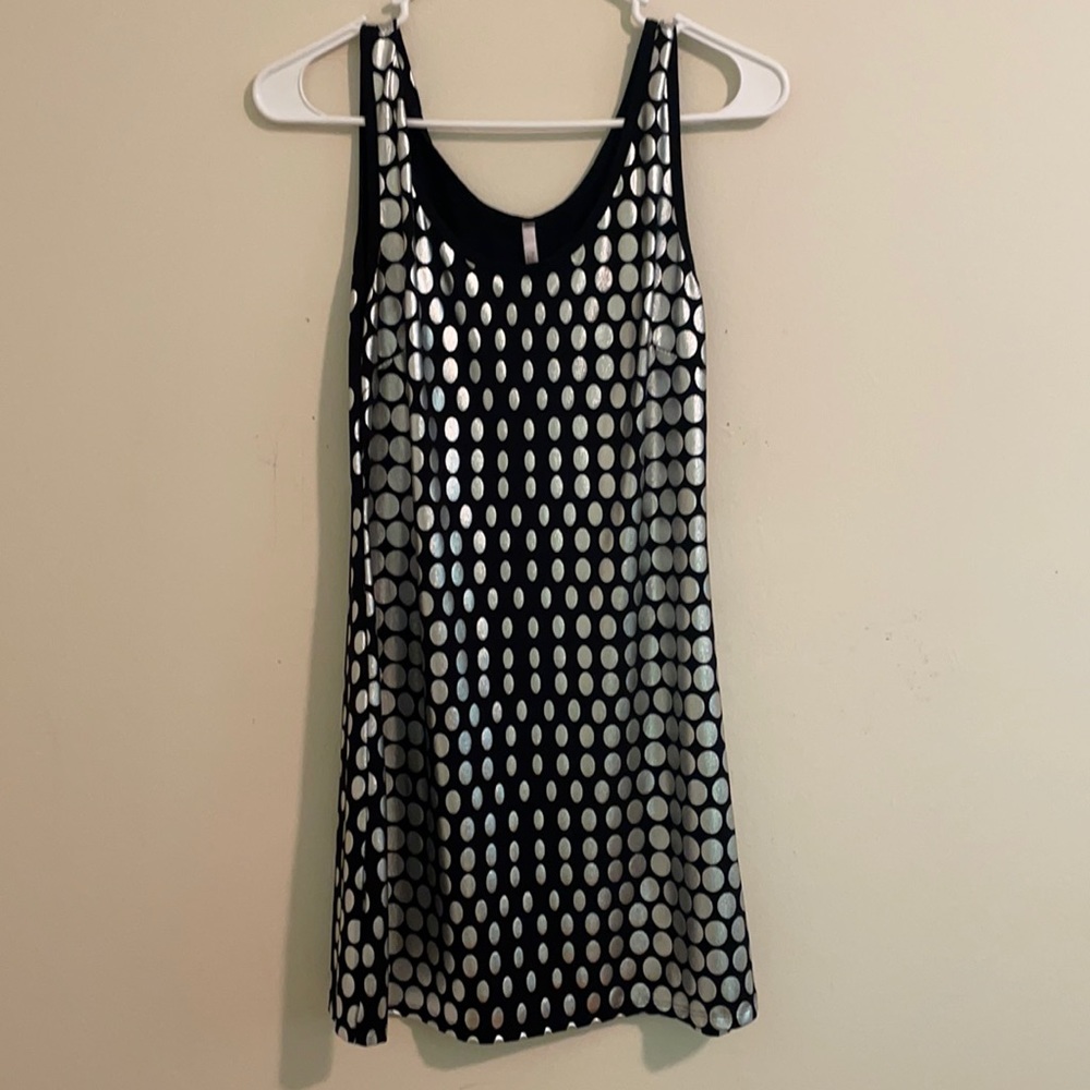 Black and silver polka dot mini dress